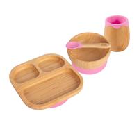 Tiny Dining 4pc Bamboo Suction Feeding Set - Segmented - Divided Toddler Dining Set in Pink Tiny Dining Pink