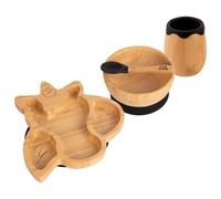 Tiny Dining 4Pc Bamboo Suction Feeding Set - Unicorn/black - Divided Non-Slip Bamboo Baby Self-Feeding Dining Weaning Set