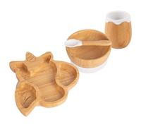 Tiny Dining 4Pc Bamboo Suction Feeding Set - Unicorn/white - Divided Non-Slip Bamboo Baby Self-Feeding Dining Weaning Set