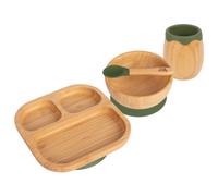 Tiny Dining 4Pc Divided Bamboo Suction Baby Feeding Set - Olive Green