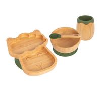 Tiny Dining 4Pc Llama Bamboo Suction Baby Feeding Set - Olive Green
