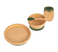 Tiny Dining 4Pc Round Bamboo Suction Baby Feeding Set - Olive Green