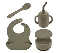 Tiny Dining 4Pc Silicone Suction Weaning Set - Silver Sage - Silicone Baby Toddler Feeding Set With Bib, Cup, Bowl & Cutlery