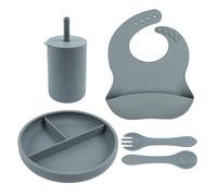 Tiny Dining 4pc Silicone Suction Weaning Set - Soft Baby Toddler Feeding Set in Dark Grey Tiny Dining Dark Grey