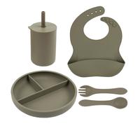 Tiny Dining 4pc Silicone Suction Weaning Set - Soft Baby Toddler Feeding Set in Khaki Tiny Dining Khaki