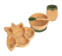 Tiny Dining 4Pc Unicorn Bamboo Suction Baby Feeding Set - Olive Green