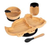 Tiny Dining 5Pc Bamboo Suction Feeding Set - Dinosaur/black - Divided Non-Slip Bamboo Baby Self-Feeding Dining Weaning Set
