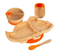 Tiny Dining 5pc Bamboo Suction Feeding Set - Dinosaur - Divided Toddler Dining Set in Orange Tiny Dining Orange