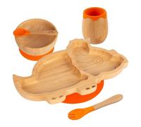 Tiny Dining 5Pc Bamboo Suction Feeding Set - Dinosaur/orange - Divided Non-Slip Bamboo Baby Self-Feeding Dining Weaning Set