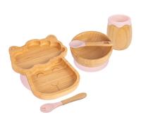 Tiny Dining 5Pc Bamboo Suction Feeding Set - Llama/pastel Pink - Divided Non-Slip Bamboo Baby Self-Feeding Dining Weaning Set