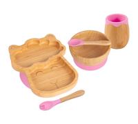 Tiny Dining 5Pc Bamboo Suction Feeding Set - Llama/pink - Divided Non-Slip Bamboo Baby Self-Feeding Dining Weaning Set