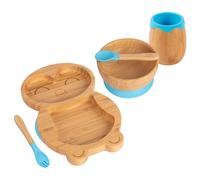 Tiny Dining 5pc Bamboo Suction Feeding Set - Penguin - Divided Toddler Dining Set in Blue Tiny Dining Blue