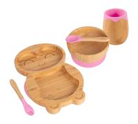 Tiny Dining 5pc Bamboo Suction Feeding Set - Penguin - Divided Toddler Dining Set in Pink Tiny Dining Pink
