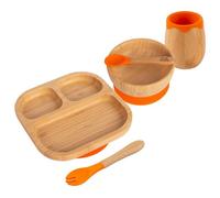 Tiny Dining 5Pc Bamboo Suction Feeding Set - Segmented/orange - Divided Non-Slip Bamboo Baby Self-Feeding Dining Weaning Set