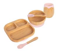 Tiny Dining 5Pc Bamboo Suction Feeding Set - Segmented/pastel Pink - Divided Non-Slip Bamboo Baby Self-Feeding Dining Weaning Set