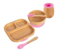 Tiny Dining 5Pc Bamboo Suction Feeding Set - Segmented/pink - Divided Non-Slip Bamboo Baby Self-Feeding Dining Weaning Set