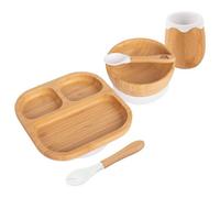 Tiny Dining 5Pc Bamboo Suction Feeding Set - Segmented/white - Divided Non-Slip Bamboo Baby Self-Feeding Dining Weaning Set