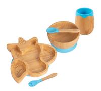 Tiny Dining 5Pc Bamboo Suction Feeding Set - Unicorn/blue - Divided Non-Slip Bamboo Baby Self-Feeding Dining Weaning Set