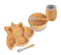 Tiny Dining 5Pc Bamboo Suction Feeding Set - Unicorn/grey - Divided Non-Slip Bamboo Baby Self-Feeding Dining Weaning Set