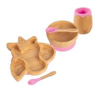 Tiny Dining 5Pc Bamboo Suction Feeding Set - Unicorn/pink - Divided Non-Slip Bamboo Baby Self-Feeding Dining Weaning Set