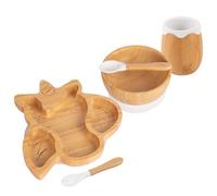 Tiny Dining 5Pc Bamboo Suction Feeding Set - Unicorn/white - Divided Non-Slip Bamboo Baby Self-Feeding Dining Weaning Set