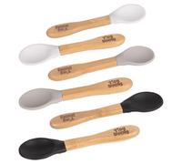 Tiny Dining 6Pc Bamboo Silicone Tip Spoon Set - Black/white/grey - Children's Baby Toddler Soft Curved Feeding Weaning Spoon