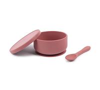 Tiny Dining Baby Bowl with Suction Cup & Spoon - Dusty Rose - Non-Slip Silicone Toddler Weaning Bowl Feeding Set for Baby, Toddler, Kids