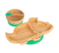 Tiny Dining Baby Dinner Set - Dinosaur - Green - 3pc - Divided Non-Slip Bamboo Self-Feeding Weaning Plate, Bowl & Spoon for Babies, Toddlers, Children
