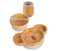 Tiny Dining Baby Feeding Set - Koala - Grey - 4pc - Divided Non-Slip Bamboo Self-Feeding Weaning Plate, Bowl, Drinking Cup & Spoon for Babies, Toddlers, Children