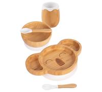 Tiny Dining Baby Feeding Set - Koala - White - 5pc - Divided Non-Slip Bamboo Self-Feeding Weaning Plate, Bowl, Drinking Cup, Fork & Spoon for Babies, Toddlers, Children