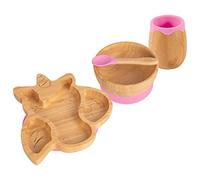 Tiny Dining Baby Feeding Set - Unicorn - Pink - 4pc - Divided Non-Slip Bamboo Self-Feeding Weaning Plate, Bowl, Drinking Cup & Spoon for Babies, Toddlers, Children