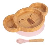 Tiny Dining Baby Fork & Plate with Suction Cup - Koala - 2pc - Pastel Pink - Divided Non-Slip Bamboo Self-Feeding Baby Weaning Plate & Cutlery for Babies, Toddlers, Children