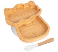 Tiny Dining Baby Fork & Plate with Suction Cup - Llama - 2pc - White - Divided Non-Slip Bamboo Self-Feeding Weaning Plate & Cutlery for Babies, Toddlers, Children