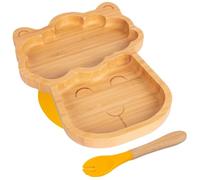 Tiny Dining Baby Fork & Plate with Suction Cup - Llama - 2pc - Yellow - Divided Non-Slip Bamboo Self-Feeding Weaning Plate & Cutlery for Babies, Toddlers, Children
