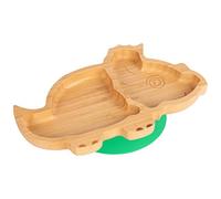 Tiny Dining Baby Plate with Suction Cup - Dinosaur - Green - Divided Non-Slip Bamboo Self-Feeding Baby Weaning Plate for Babies, Toddlers, Children