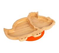 Tiny Dining Baby Plate with Suction Cup - Dinosaur - Orange - Divided Non-Slip Bamboo Self-Feeding Baby Weaning Plate for Babies, Toddlers, Children