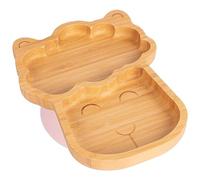 Tiny Dining Baby Plate with Suction Cup - Llama - Pastel Pink - Divided Non-Slip Bamboo Self-Feeding Weaning Plate for Babies, Toddlers, Children