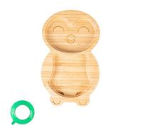 Tiny Dining Baby Plate with Suction Cup - Penguin - Green - Divided Non-Slip Bamboo Self-Feeding Baby Weaning Plate for Babies, Toddlers, Children