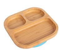 Tiny Dining Baby Plate with Suction Cup - Segmented - Blue - Divided Non-Slip Bamboo Self-Feeding Baby Weaning Plate for Babies, Toddlers, Children