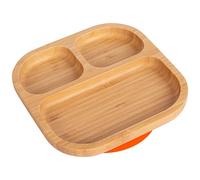 Tiny Dining Baby Plate with Suction Cup - Segmented - Orange - Divided Non-Slip Bamboo Self-Feeding Baby Weaning Plate for Babies, Toddlers, Children