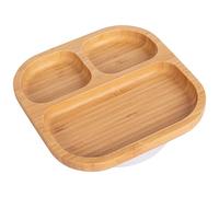 Tiny Dining Baby Plate with Suction Cup - Segmented - White - Divided Non-Slip Bamboo Self-Feeding Baby Weaning Plate for Babies, Toddlers, Children