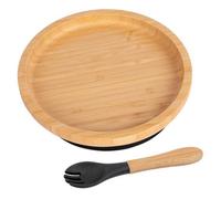 Tiny Dining Bamboo Round Baby Weaning Plate & Fork Set - Black