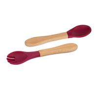 Tiny Dining Bamboo Silicone Tip Fork & Spoon Set - Cherry - Children's Baby Toddler Soft Curved Feeding Weaning Cutlery