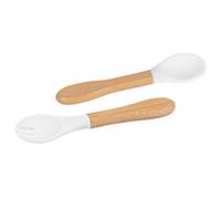 Tiny Dining Bamboo Silicone Tip Fork & Spoon Set - Navy - Children's Baby Toddler Soft Curved Feeding Weaning Cutlery