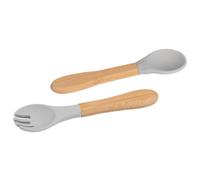 Tiny Dining Bamboo Silicone Tip Fork & Spoon Set - Pastel Pink - Children's Baby Toddler Soft Curved Feeding Weaning Cutlery