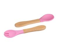 Tiny Dining Bamboo Silicone Tip Fork & Spoon Set - Red - Children's Baby Toddler Soft Curved Feeding Weaning Cutlery