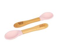 Tiny Dining Bamboo Silicone Tip Spoons - Pastel Pink - Children's Baby Toddler Soft Curved Feeding Weaning Spoon - Set Of 2