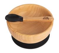 Tiny Dining Bamboo Suction Bowl & Spoon - Black - Bamboo Baby Toddler Dinner Dessert Cereal Bowl & Silicone Spoon Weaning Set