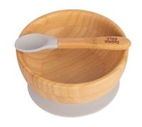 Tiny Dining Bamboo Suction Bowl & Spoon - Grey - Bamboo Baby Toddler Dinner Dessert Cereal Bowl & Silicone Spoon Weaning Set