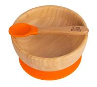 Tiny Dining Bamboo Suction Bowl & Spoon - Orange - Bamboo Baby Toddler Dinner Dessert Cereal Bowl & Silicone Spoon Weaning Set